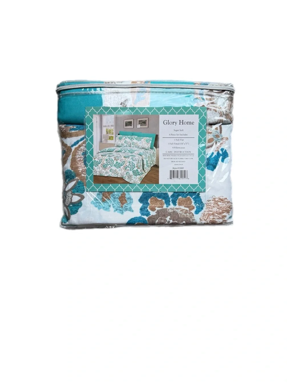 Glory Home 6 piece Full set Sheets style 1095 Teal & Brown NWT